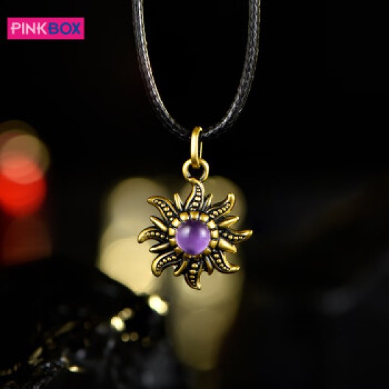 PINKBOXPINKBOX/娉饰珠宝黑金吊坠镶嵌紫水晶黄金太阳花复古电黑花朵 太阳花吊坠现货 收藏