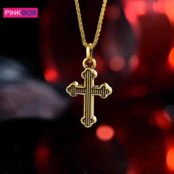 PINKBOXPINKBOX/娉饰珠宝吊坠黑金三叶十字架潮流风尚电黑黄金工艺挂坠 十字架吊坠现货 收藏