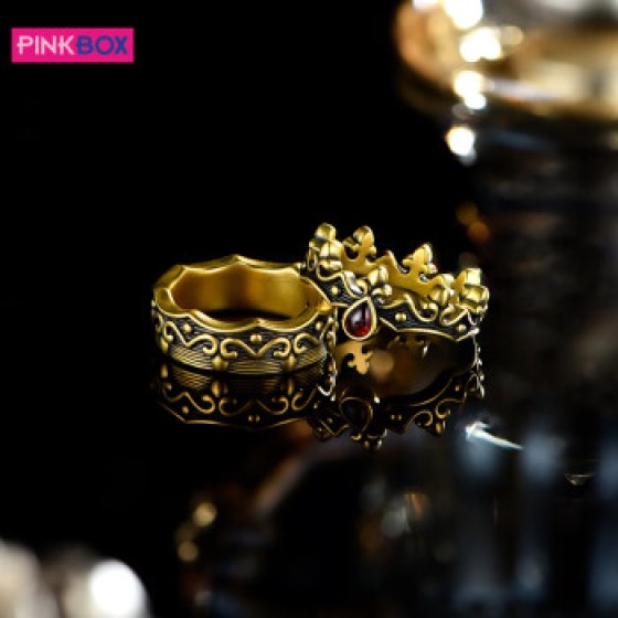 PINKBOXPINKBOX/黑金戒指鸢尾图腾电黑黄金神秘指环5D硬金对戒 男戒预定金(回货约30天 详情咨询 收藏
