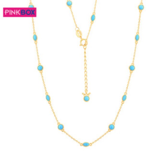 PINKBOX 黄18k金项链女锁骨链镶嵌绿松石可调节送老婆媽媽生日新年礼物品 现货 绿松石项链16寸-18寸可调节现货 收藏