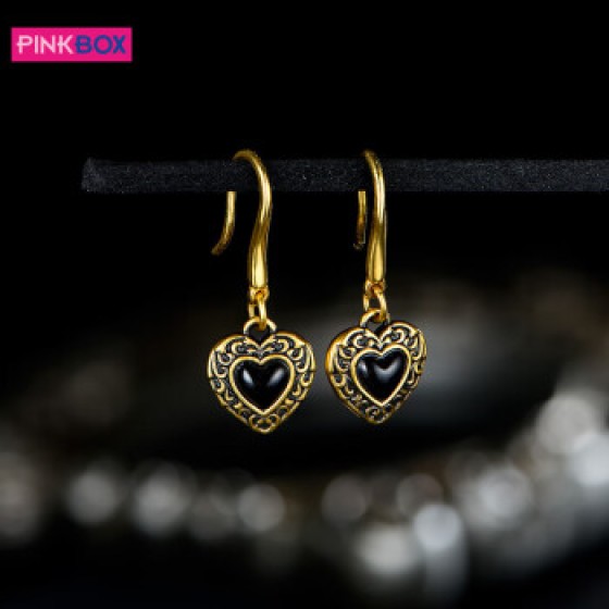 PINKBOXPINKBOX/娉饰珠宝黑金耳饰魔力桃心电黑黄金5D硬金黑玛瑙心型耳钩 预定金(回货约30天详情咨询客服) 收藏