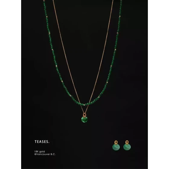 戏玲珑 新年黄金翡翠/平安无事牌叠戴多用项链开运手串18K金镶玉