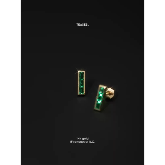 若奈珠宝 私物 / 翠竹戏玲珑14K黄金祖母绿招财能量上升时髦耳钉