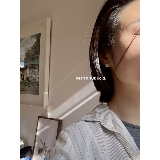 若奈珠宝"戏玲珑"私物珍珠/Akoya级小灯泡18K金亮粉海珠耳钉礼物