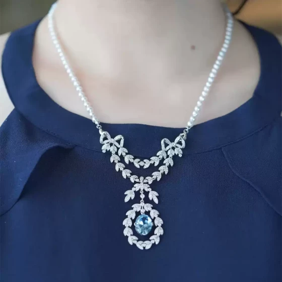 ITALKS喻棠|游到海水变蓝|925银镀金天空蓝复古礼服项链耳坠套装