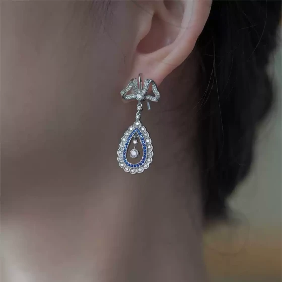 ITALKS喻棠|丽列达的琴音|925银镀金蝴蝶结蕾丝复古耳坠女