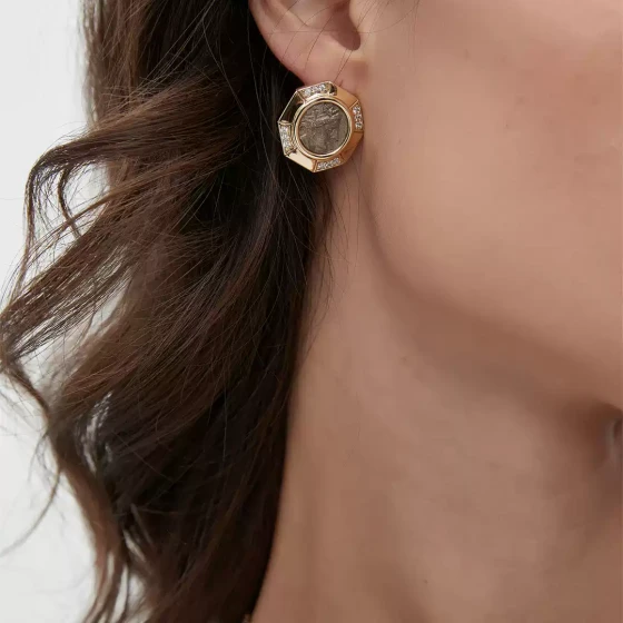 爱琴海余音|925银镀金仿古希腊银币水泽仙女简约几何质感耳钉