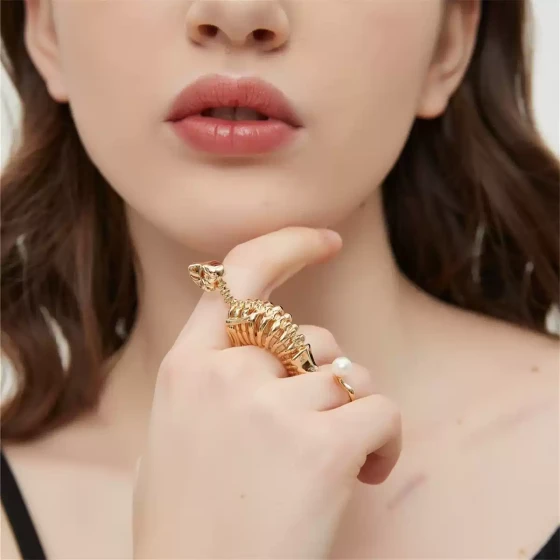 喻棠 oiij原创设计上古龙吟925银镀金重工款式双指恐龙立体戒指