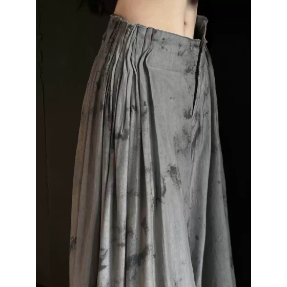 八井octsui【以墨】中式泼墨松紧腰遮肉宽松显瘦大摆阔腿长款裙裤