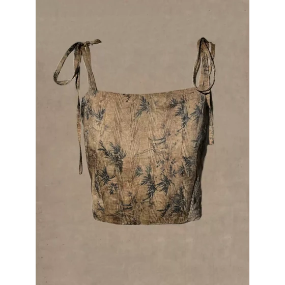 八井octsui丨水中竹 原创新中式水波纹肌理竹叶复古温柔吊带小衫